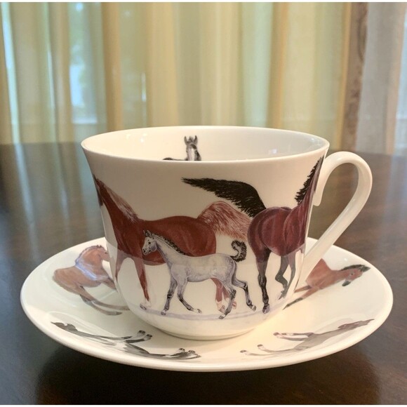 Horses Tea Cup Saucer Roy Kirkham Bone China England Breakfast Coffee Cocoa 2005 - Picture 1 of 10